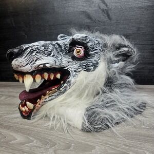 Werewolf Wolf Monster‎ Halloween Rubber Mask White Black Gray Faux Fur
